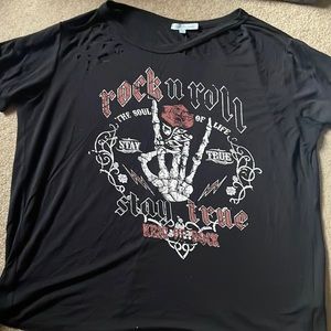 Charlotte Russe Rock and Roll ripped and retro soft tee